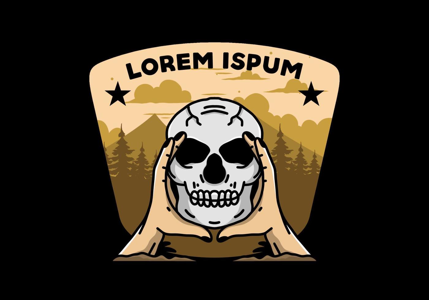 Two hand holding a skull illustration badge vector