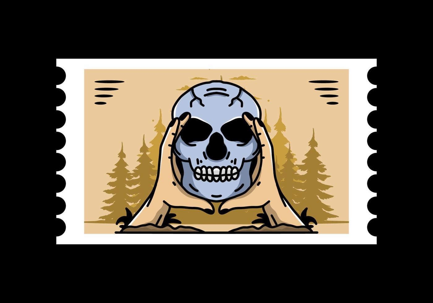 dos manos sosteniendo una insignia de ilustración de calavera vector