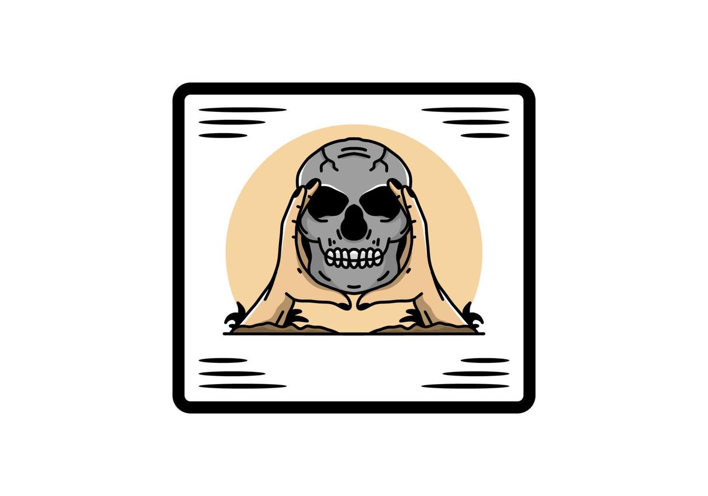 Two hand holding a skull illustration badge vector