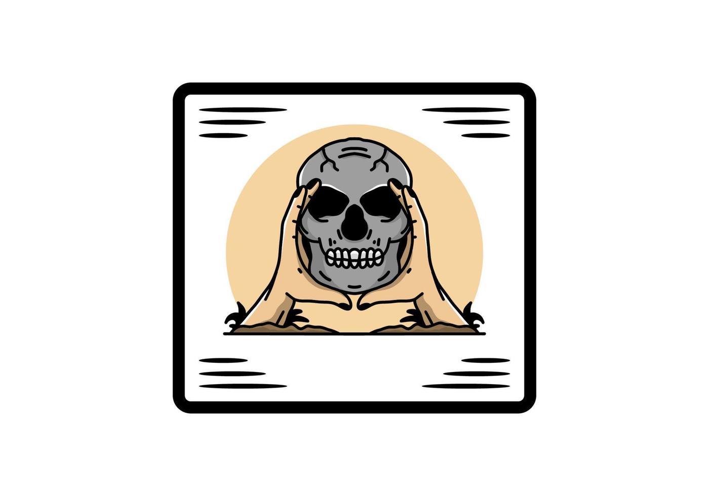 dos manos sosteniendo una insignia de ilustración de calavera vector