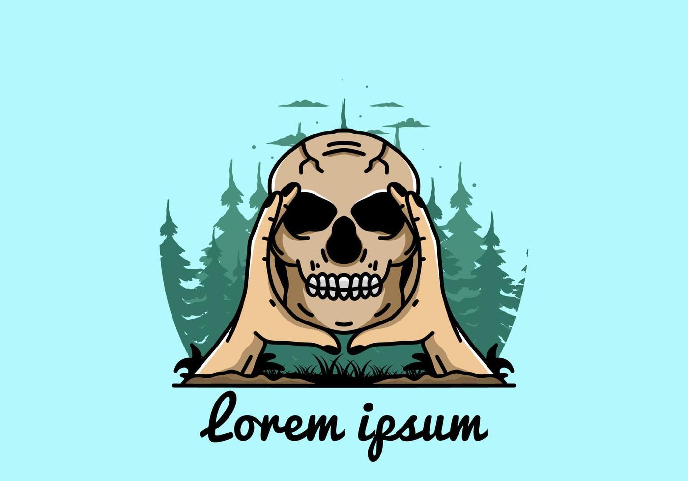 Two hand holding a skull illustration badge vector
