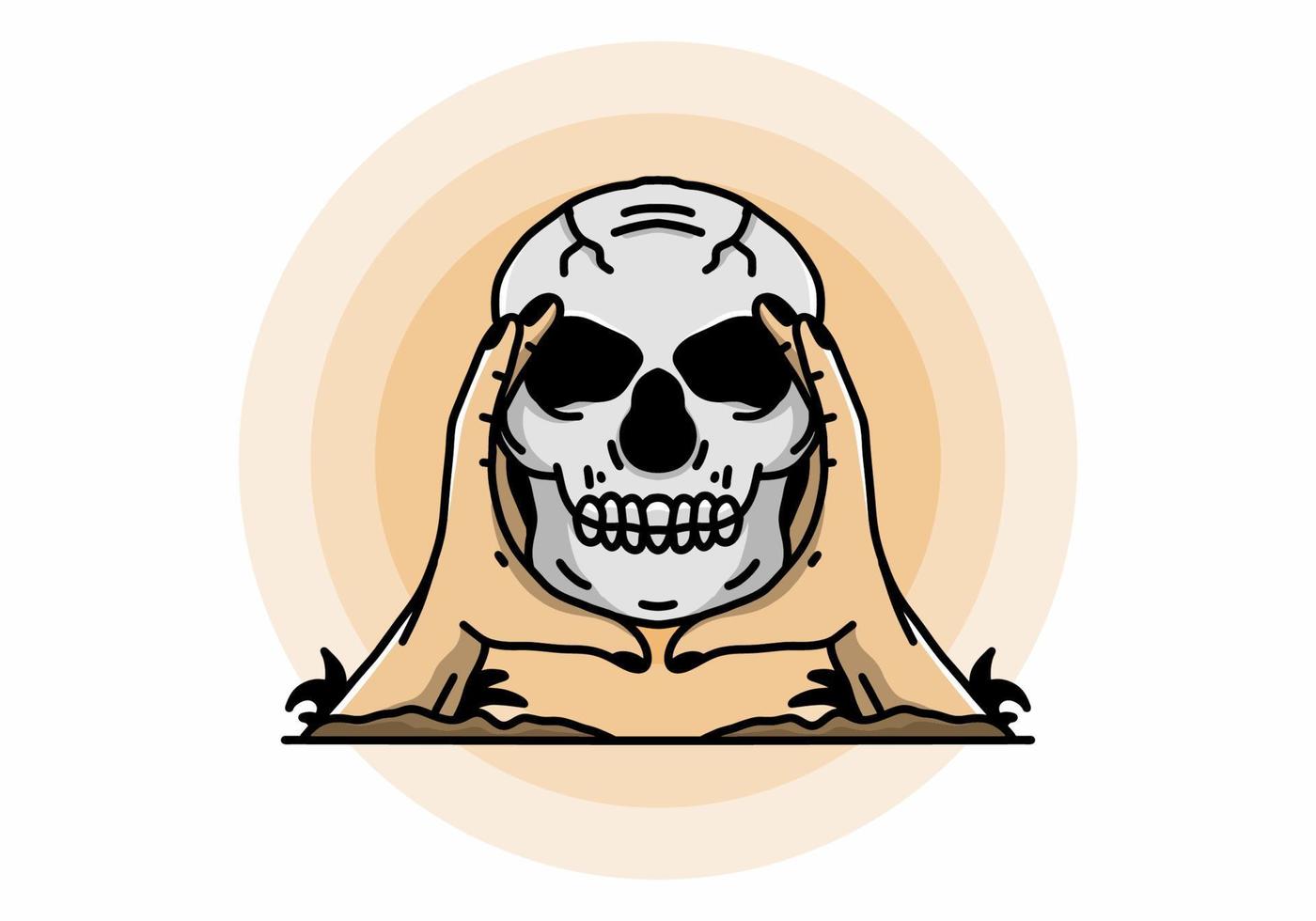 Two hand holding a skull illustration badge vector