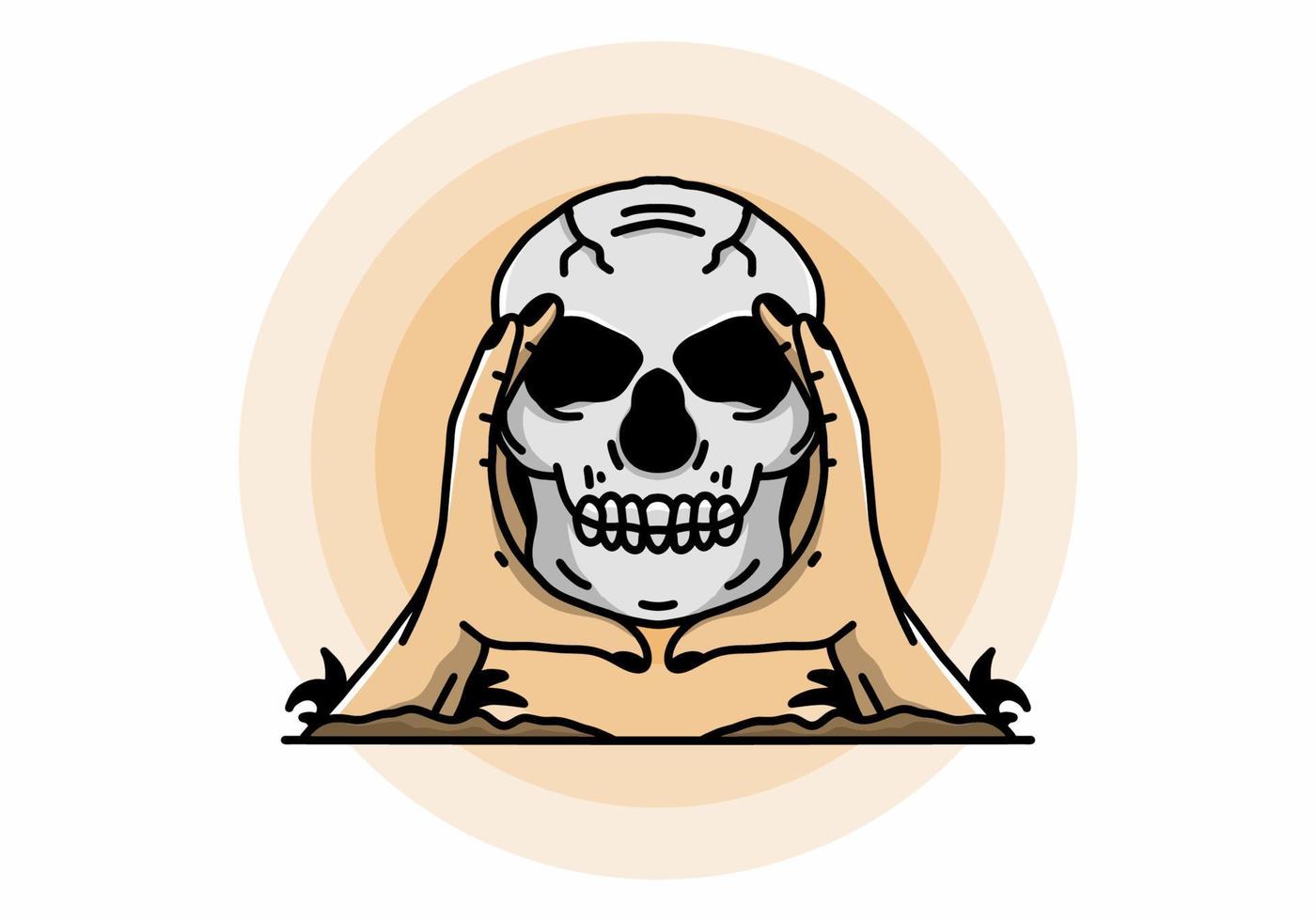 Two hand holding a skull illustration badge vector