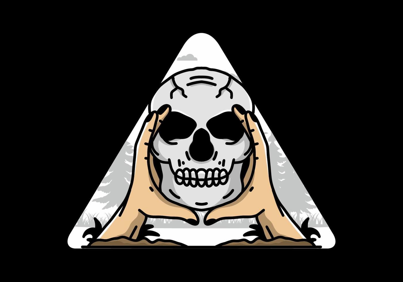 dos manos sosteniendo una insignia de ilustración de calavera vector