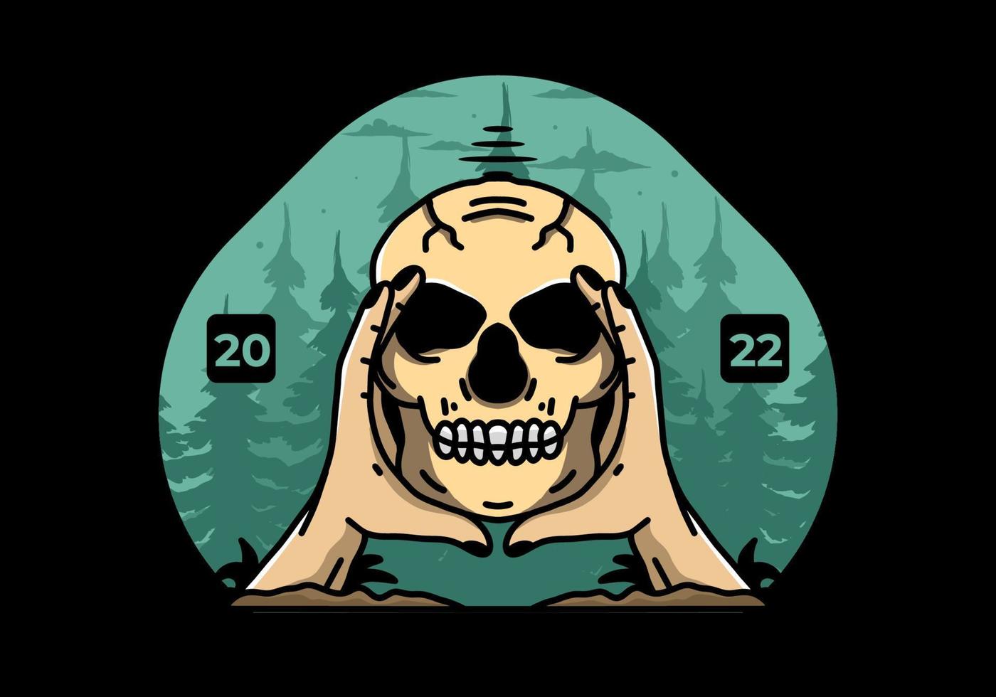 Two hand holding a skull illustration badge vector