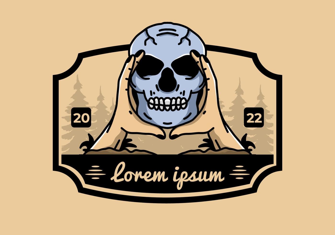 Two hand holding a skull illustration badge vector