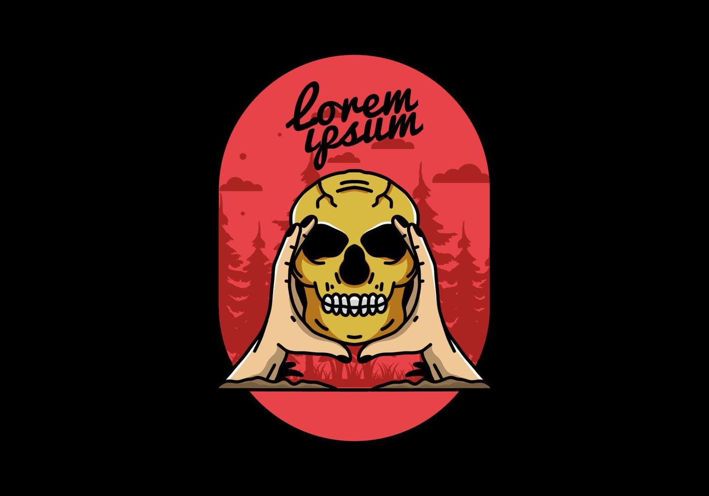 Two hand holding a skull illustration badge vector