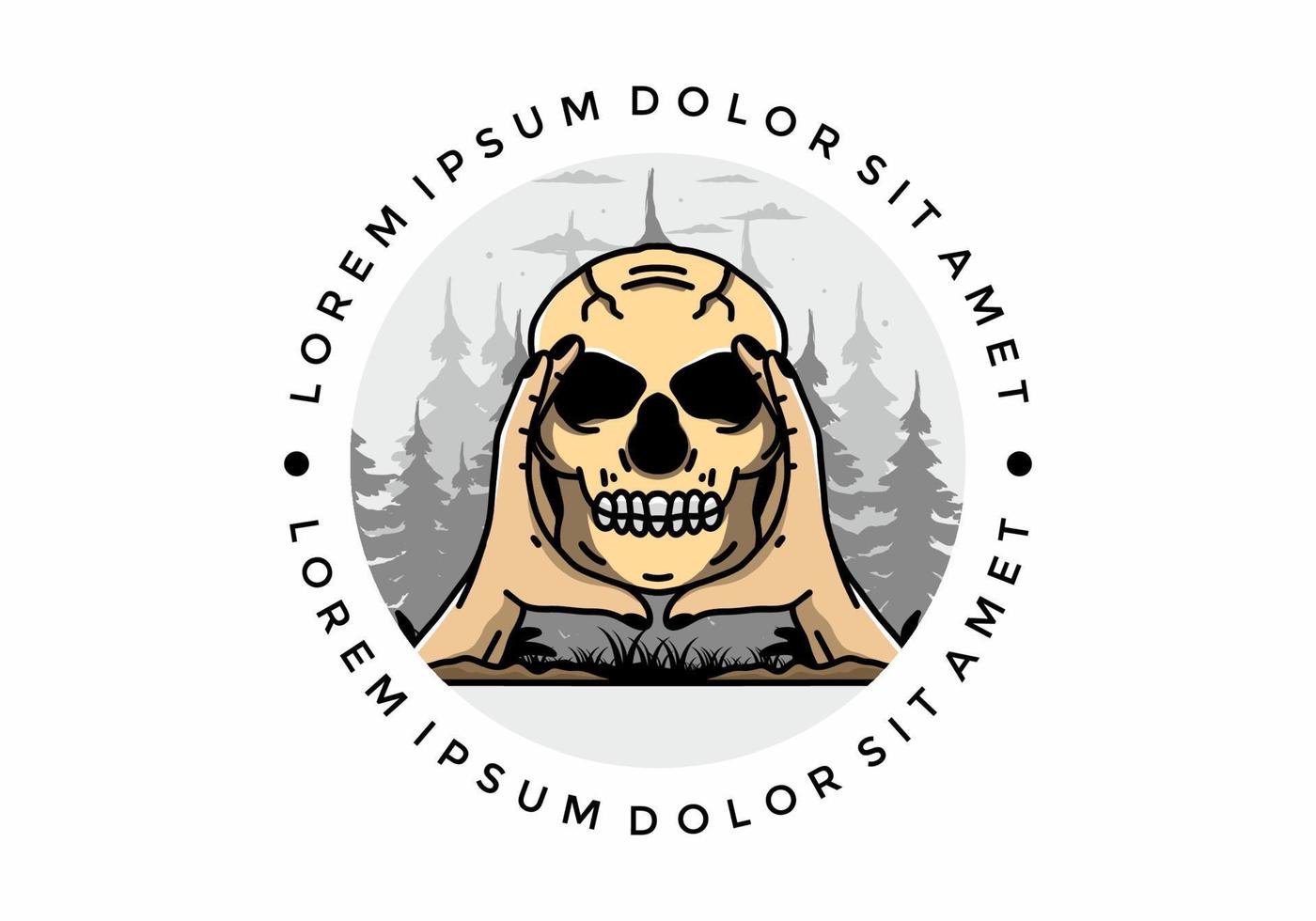 Two hand holding a skull illustration badge vector