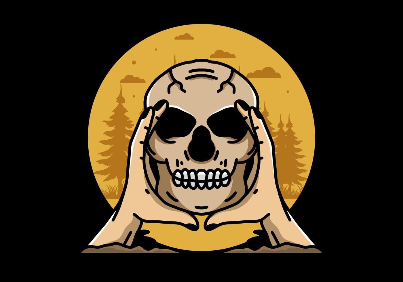 Two hand holding a skull illustration badge vector