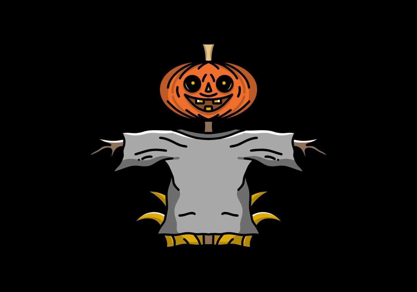 halloween pumpkin doll in orange and grey color on black background illustration design vector