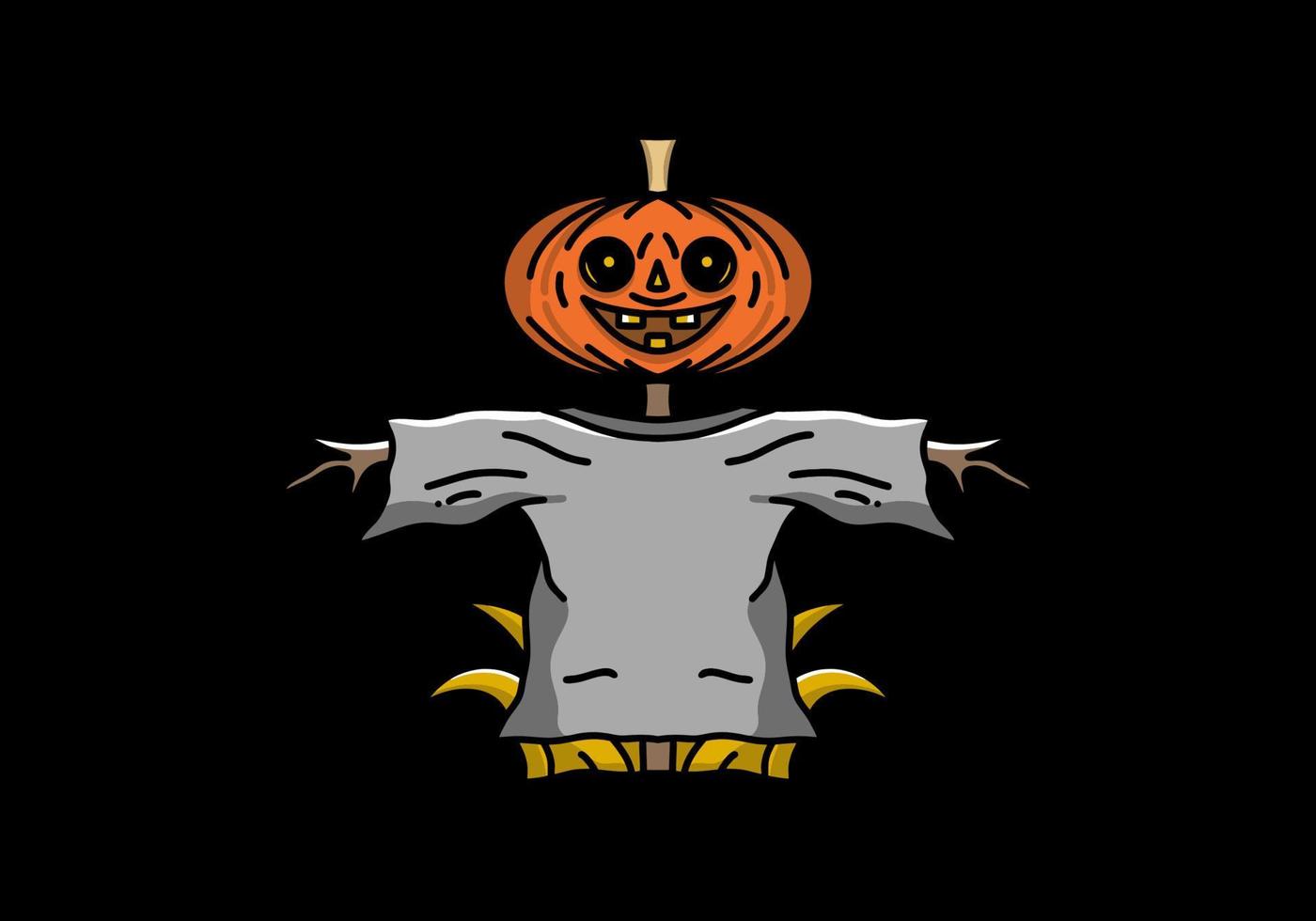 muñeca de calabaza de halloween en color naranja y gris sobre fondo negro, diseño de ilustraciones vector