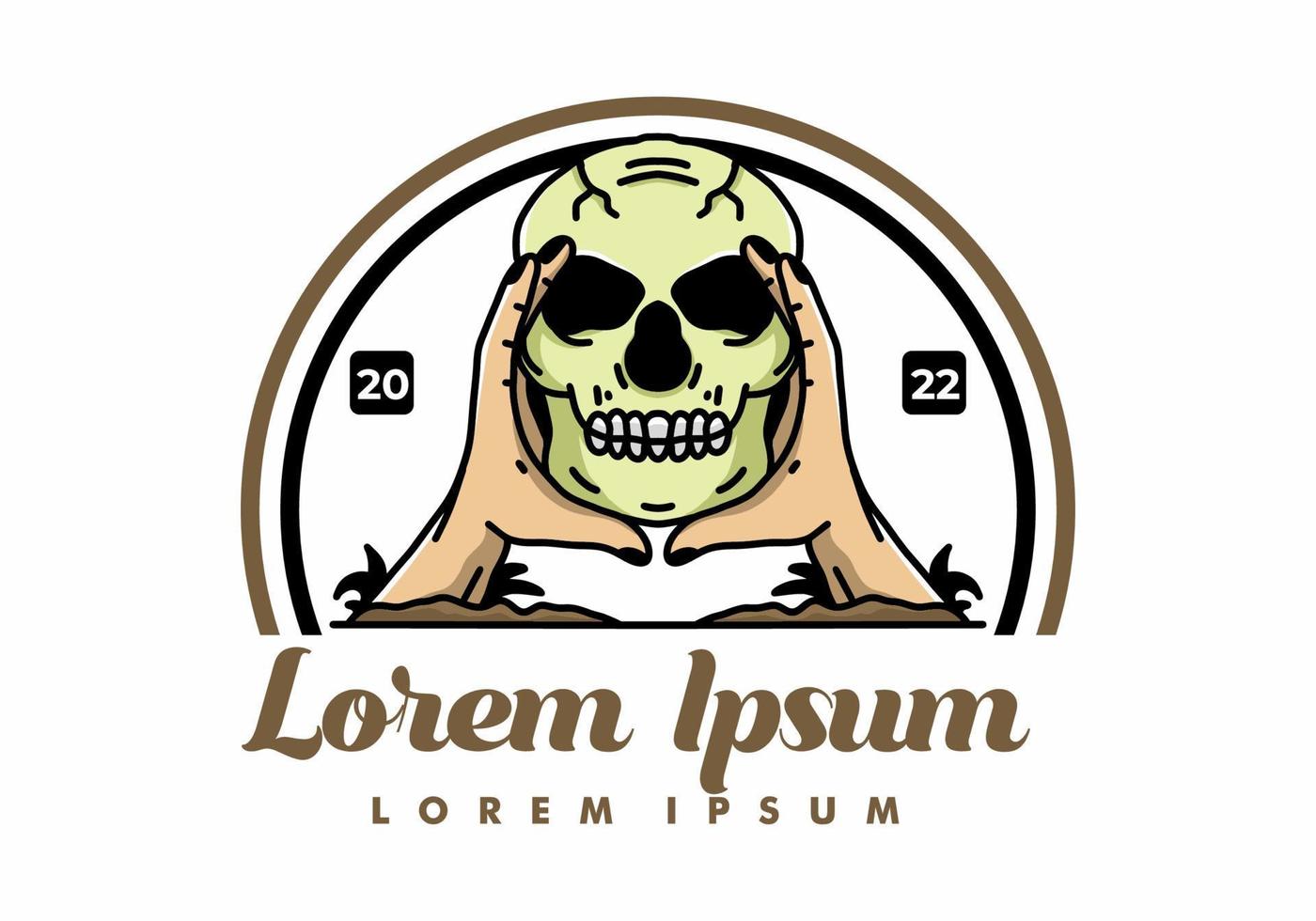 Two hand holding a skull illustration badge vector
