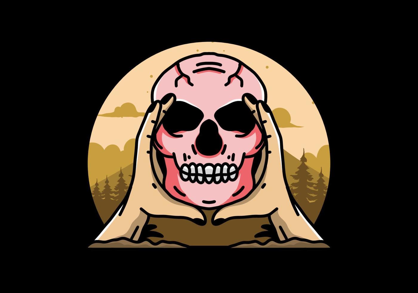 dos manos sosteniendo una insignia de ilustración de calavera vector