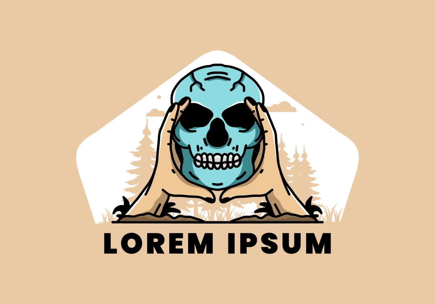 Two hand holding a skull illustration badge vector