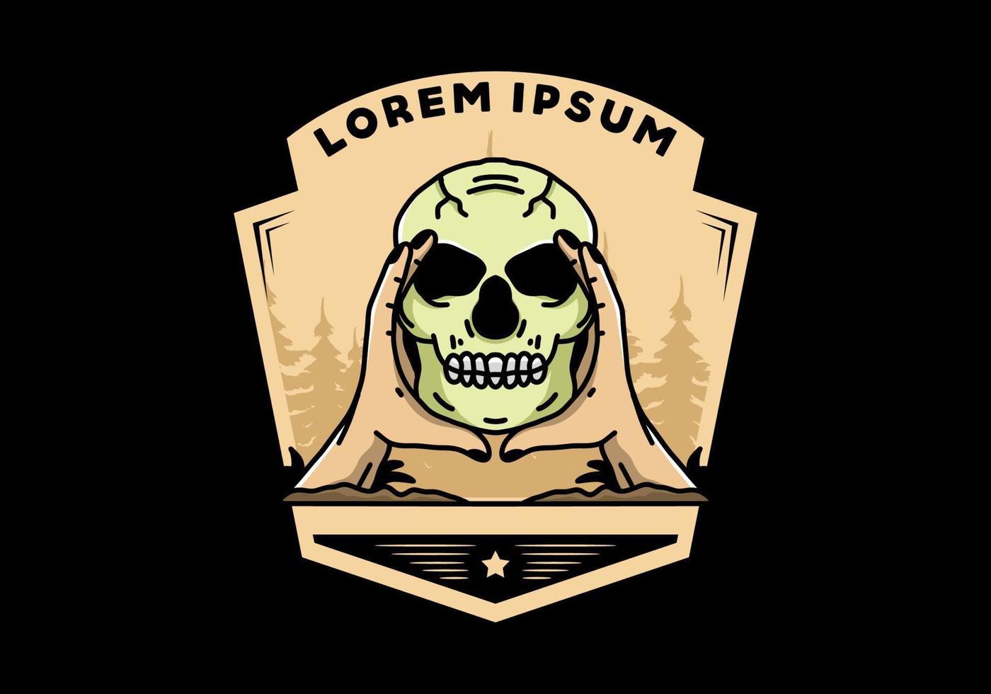 dos manos sosteniendo una insignia de ilustración de calavera vector