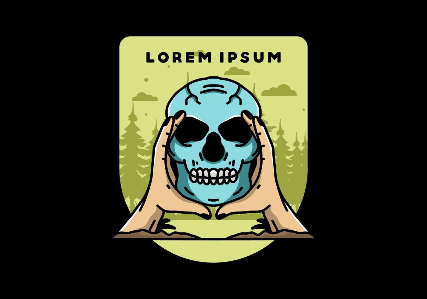 Two hand holding a skull illustration badge vector