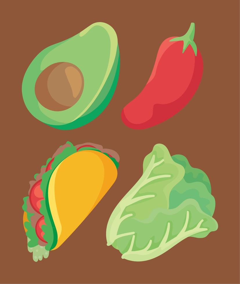 set of taco food vector