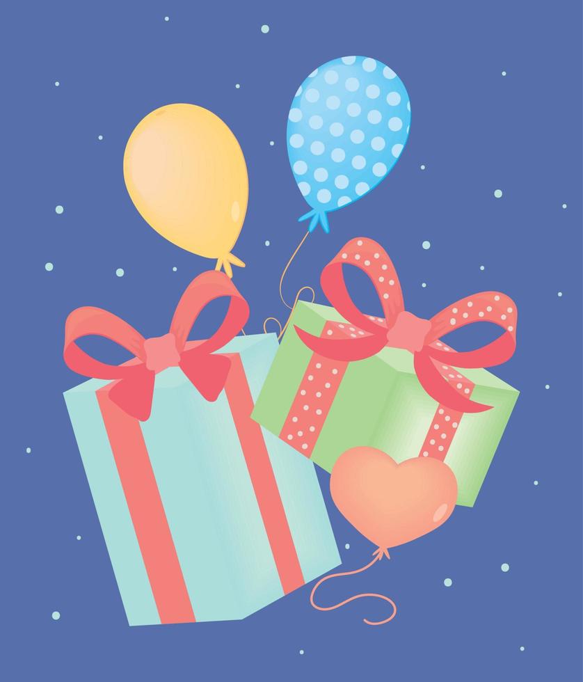 globos y regalos de cumpleaños vector