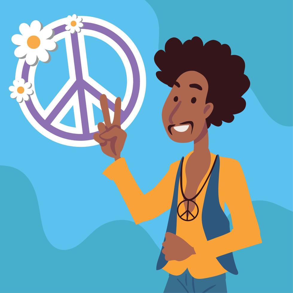 hippie male with peace and love vector