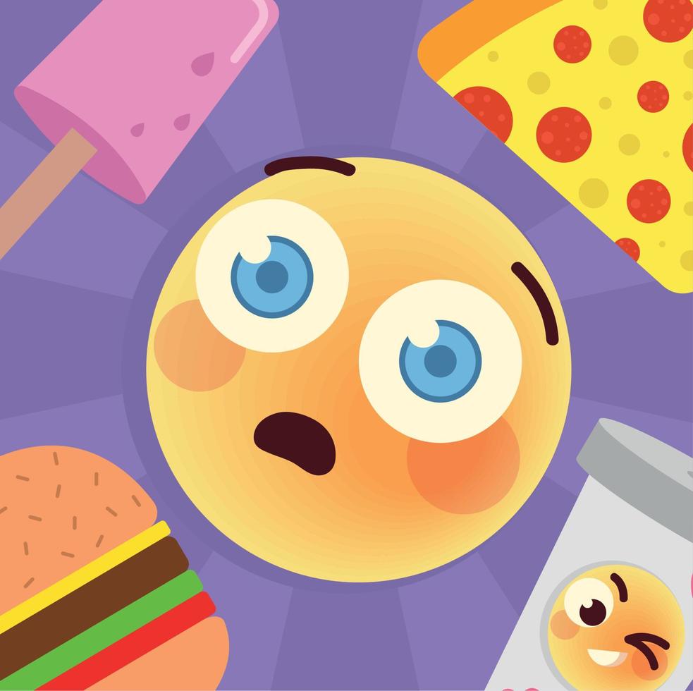 surprised emoji and food vector