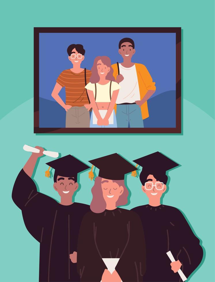 happy graduates college vector