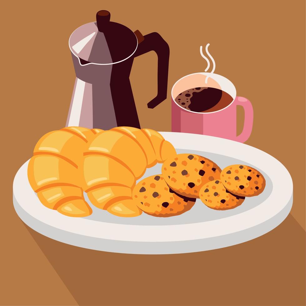 coffee and baked food vector