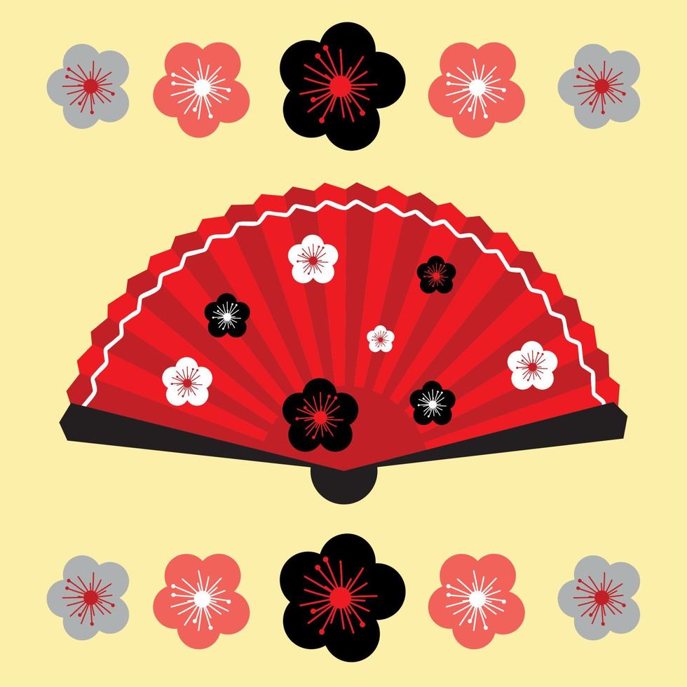 hand fan with flowers vector