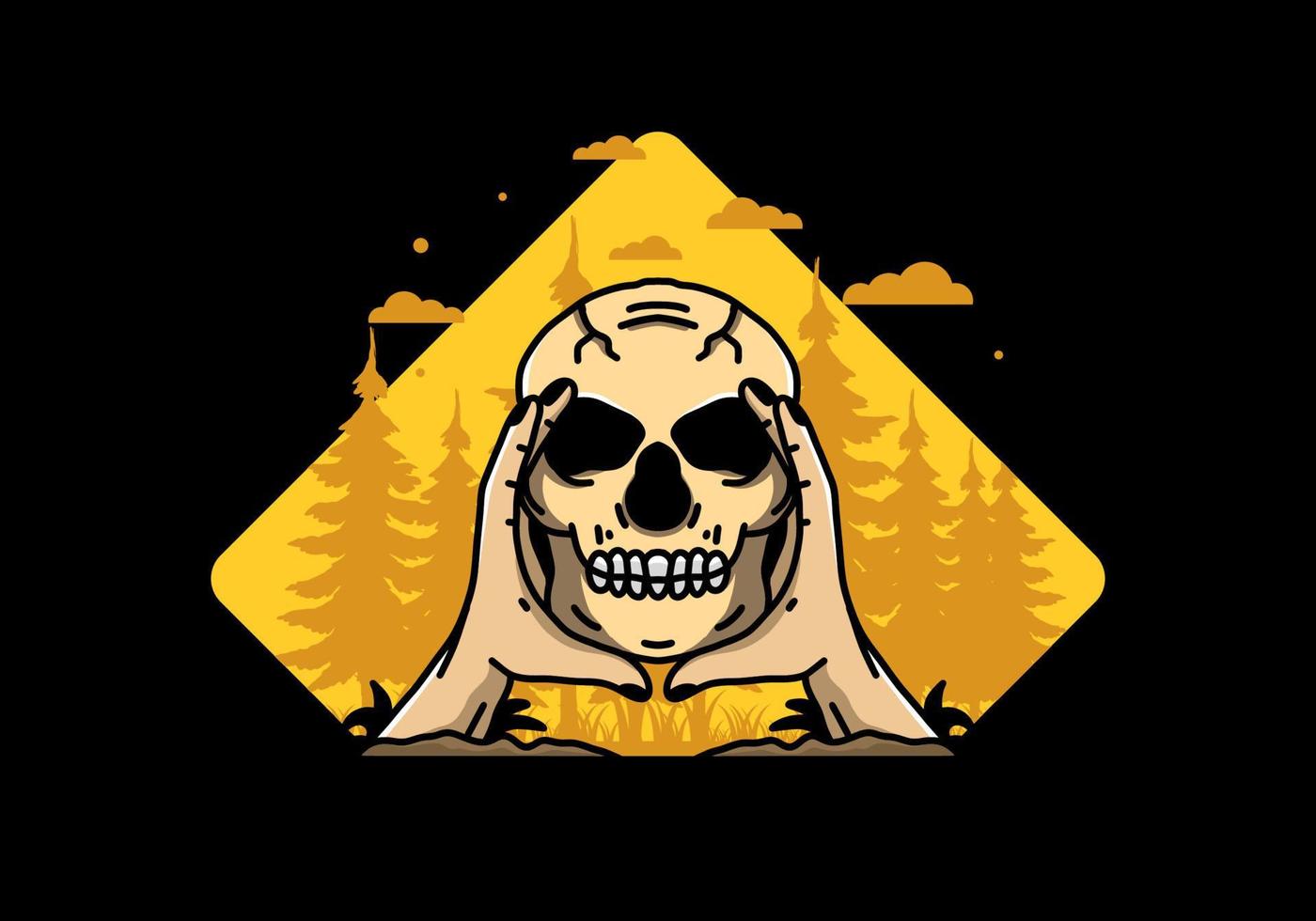 Two hand holding a skull illustration badge vector