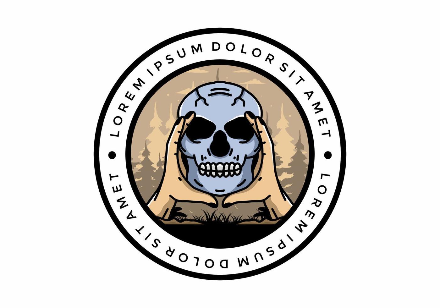 dos manos sosteniendo una insignia de ilustración de calavera vector