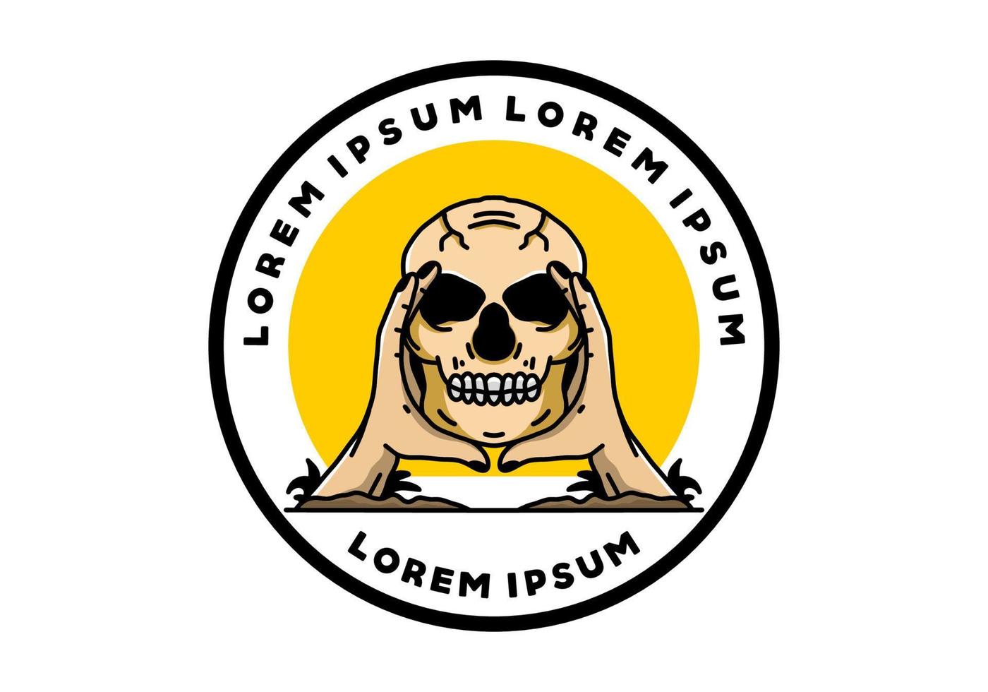 Two hand holding a skull illustration badge vector