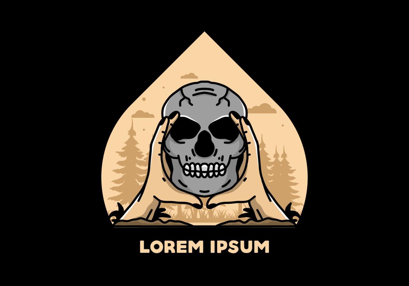 Two hand holding a skull illustration badge vector