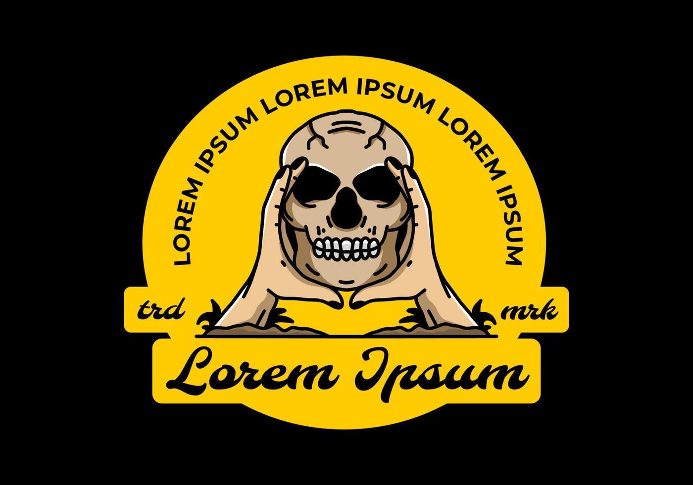 Two hand holding a skull illustration badge vector