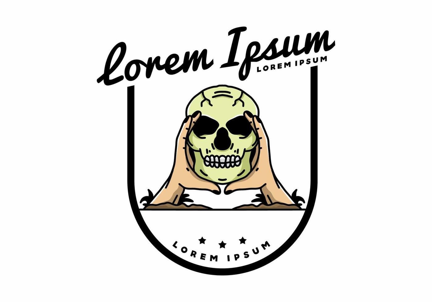 Two hand holding a skull illustration badge vector