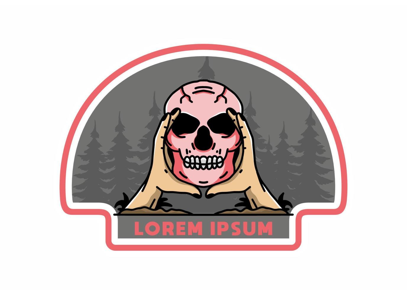 Two hand holding a skull illustration badge vector
