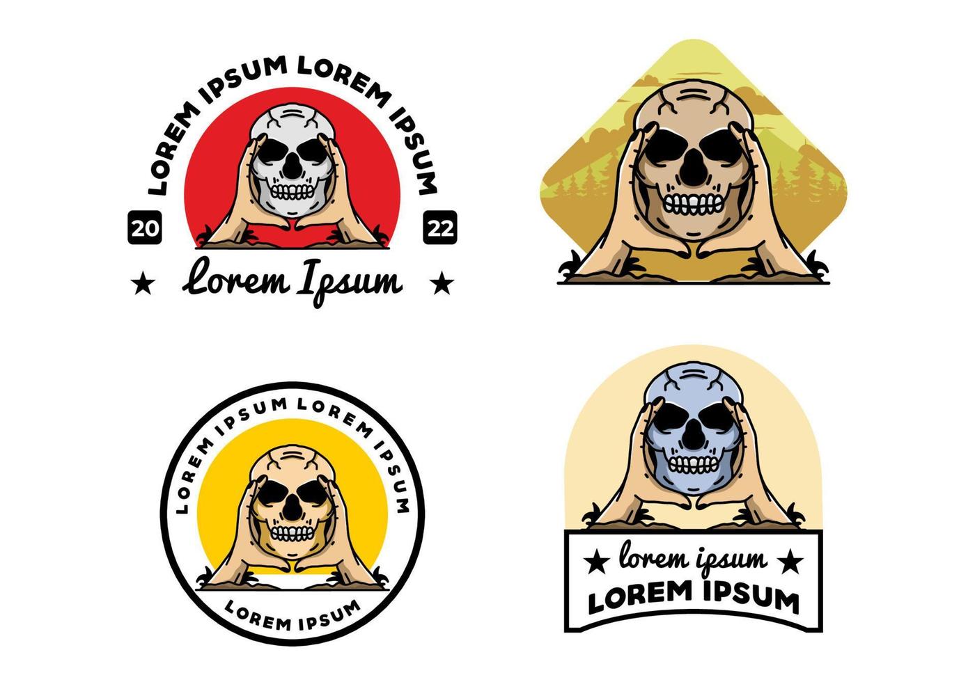 dos manos sosteniendo una insignia de ilustración de calavera vector