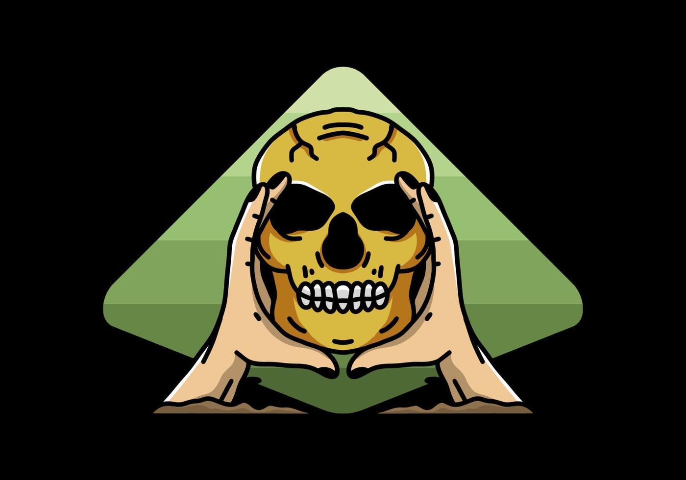 Two hand holding a skull illustration badge vector