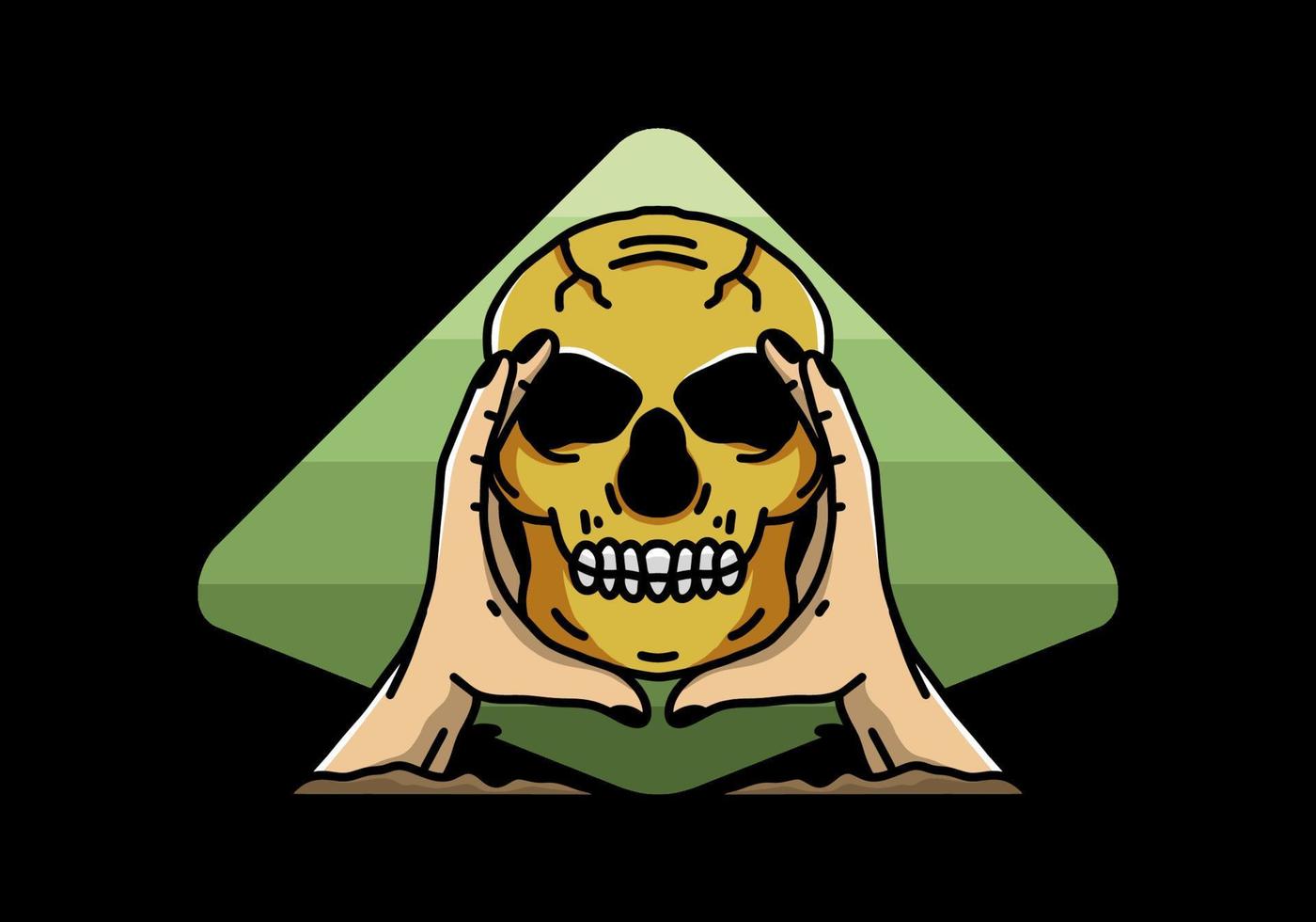 dos manos sosteniendo una insignia de ilustración de calavera vector