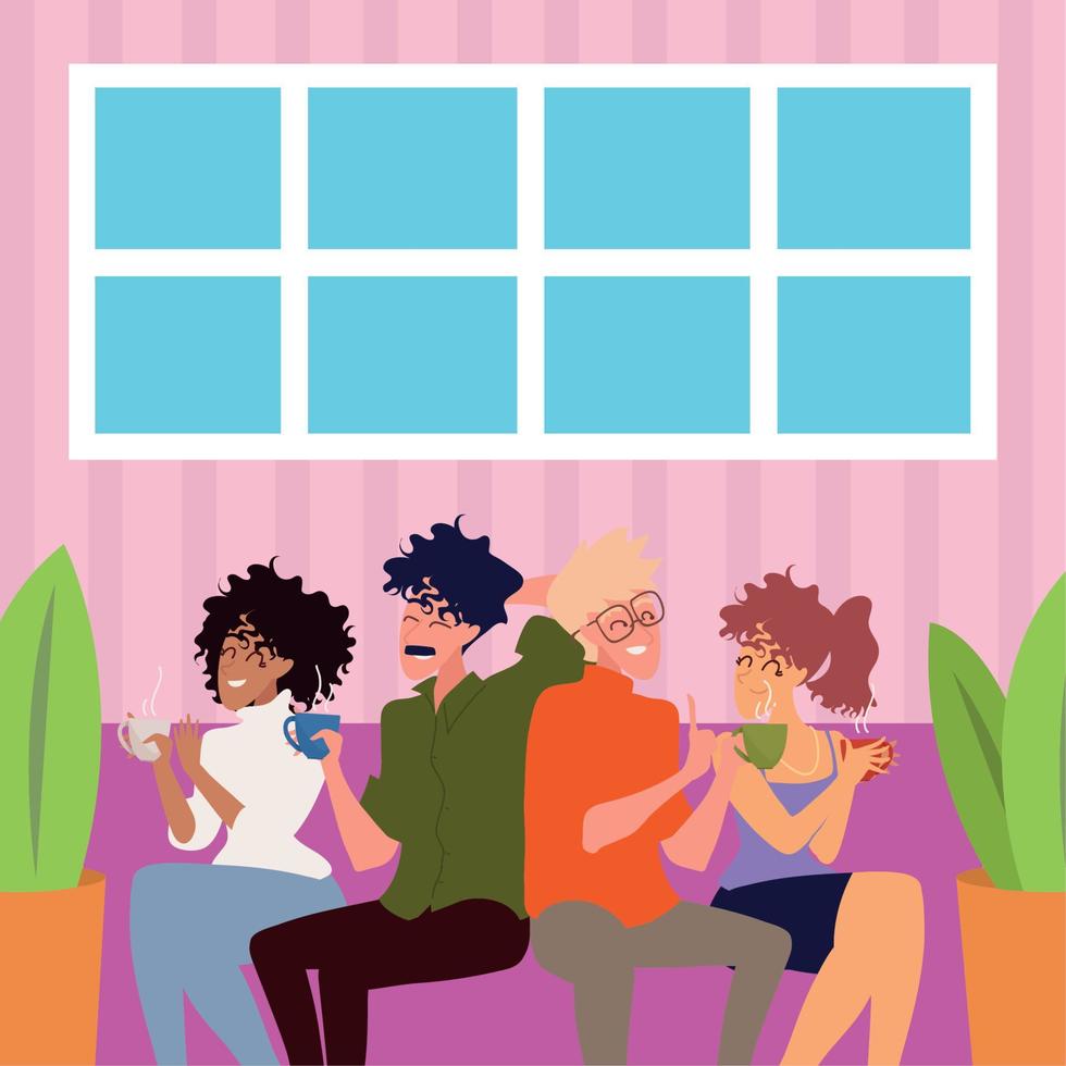 happy people drinking coffee vector