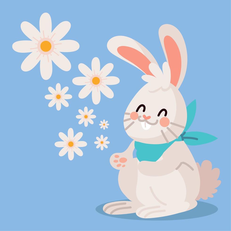 little rabbit and flowers vector