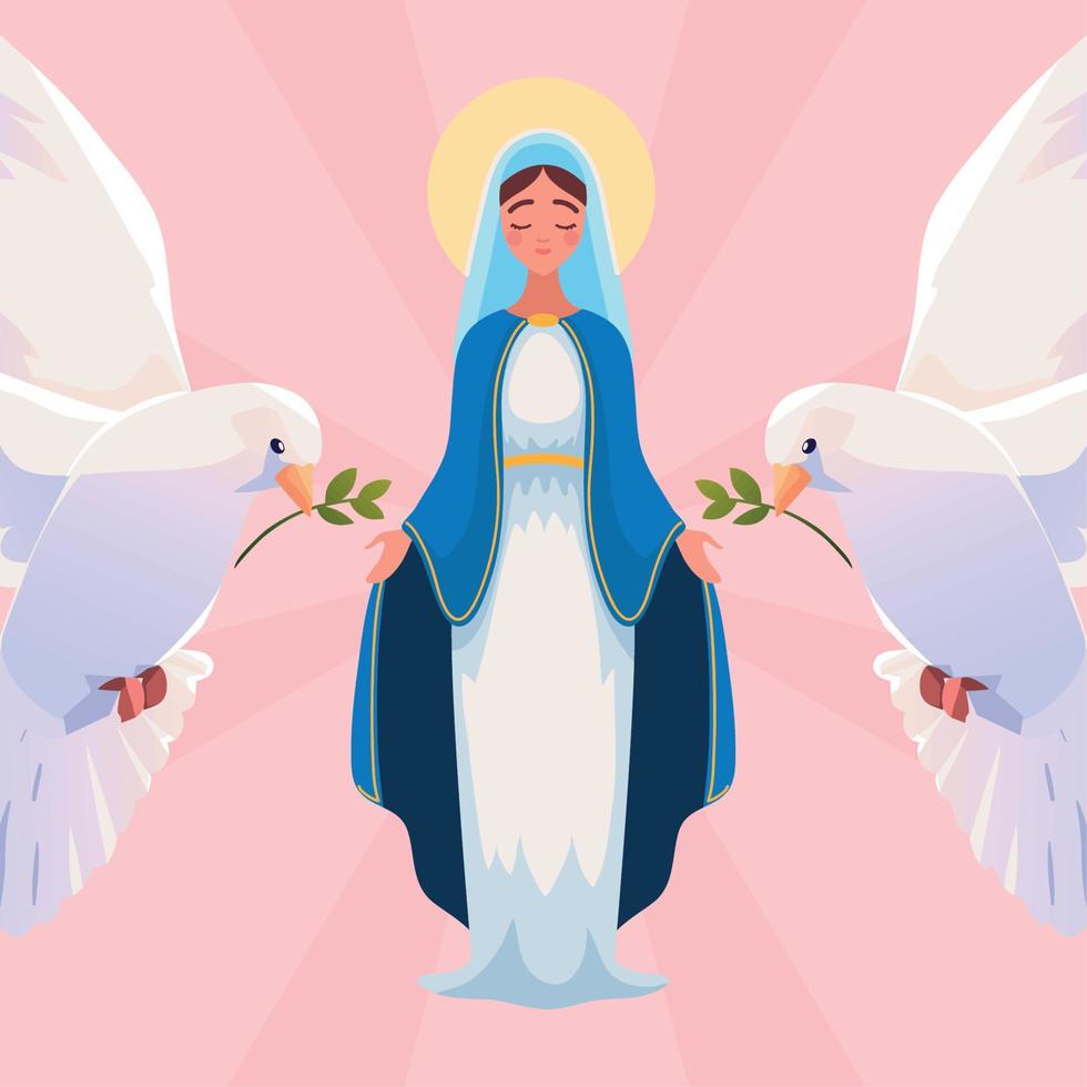 virgen maria con palomas vector