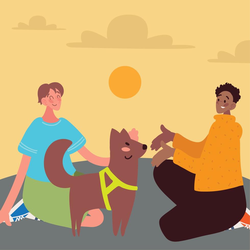 men with cute dog vector