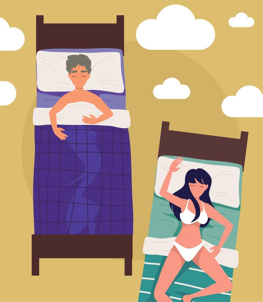 mujer y hombre durmiendo vector