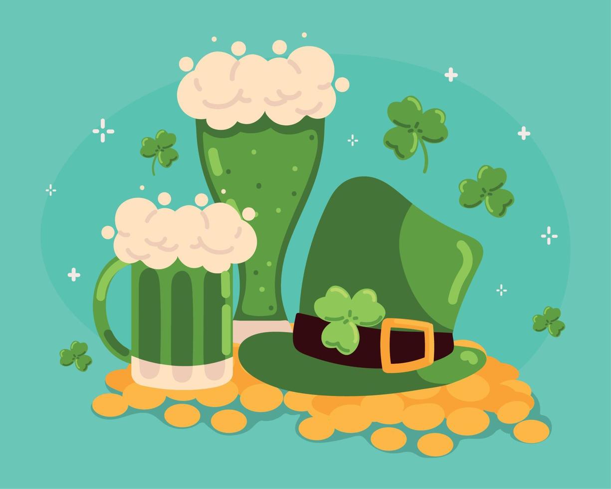 st patricks day beers and hat vector
