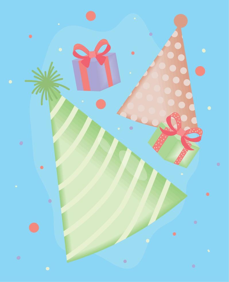 sombreros y regalos de cumpleaños vector