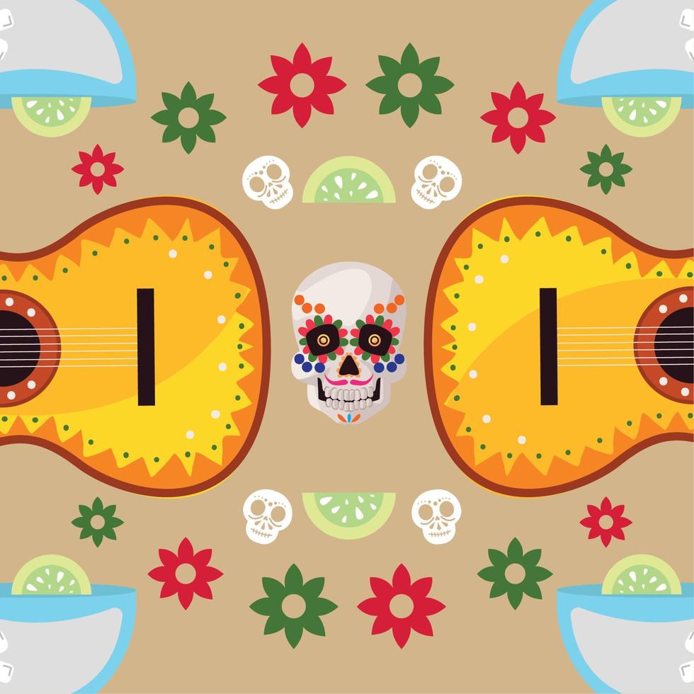 skull and guitar of mexico vector