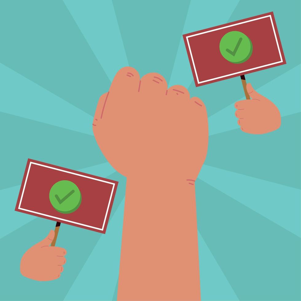 raised hands with placards vector