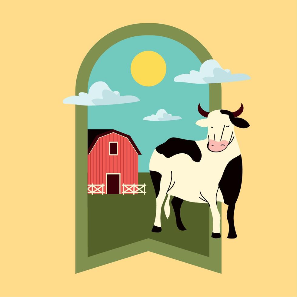 vaca y granero, granja vector