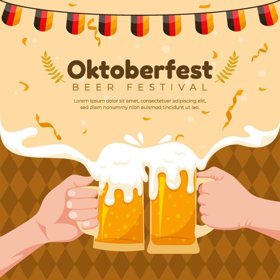 Flat Celebrating Oktoberfest with Two Glasses of Beer vector