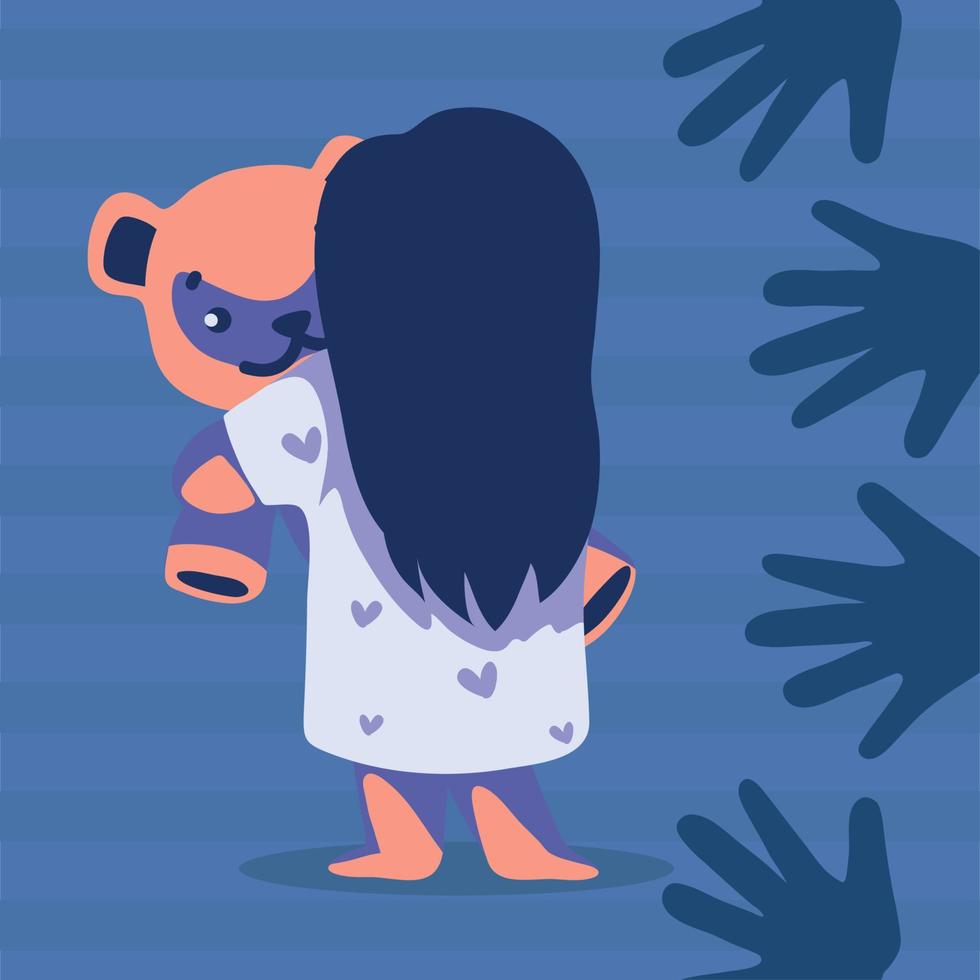 girl with teddy, victim child abuse vector