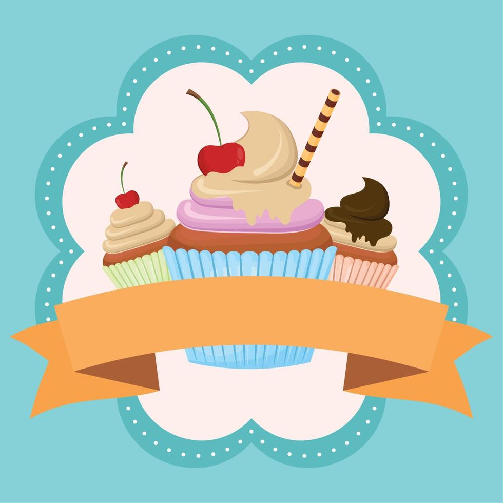 sweet baked cupcakes vector